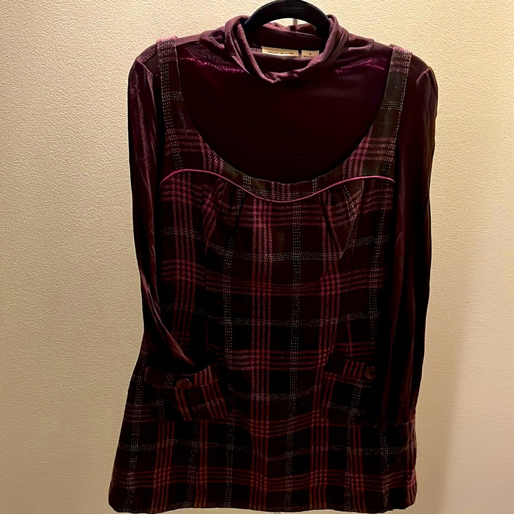 Plaid pattern in brown and pink mini dress from DKNY.
